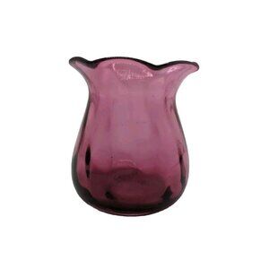 Cranberry Glass Small Vase Hand Blown Pilgrim Ruffled rim